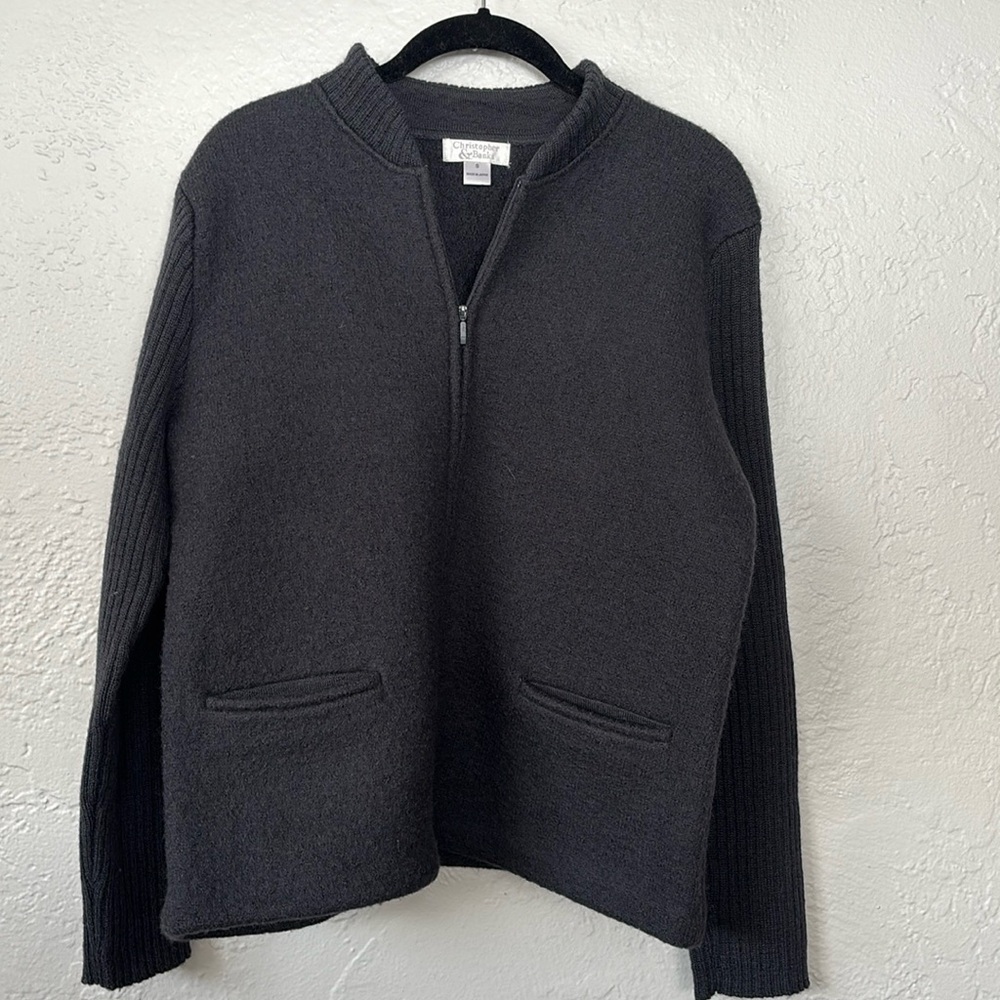 Christopher & Banks 100% wool zip front high collar sweater jacket S